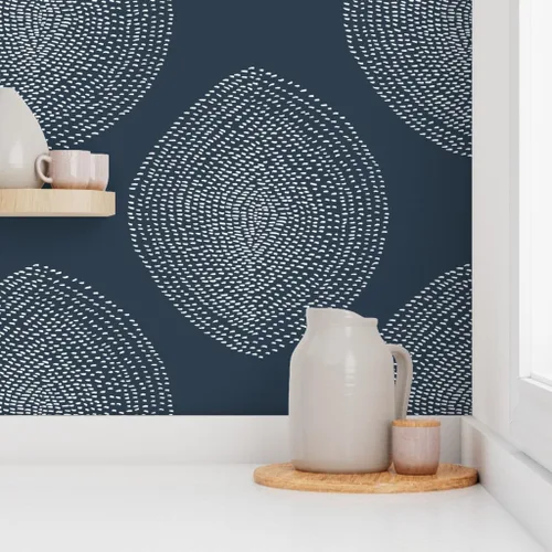 Miniatura 8 de Removable Wallpaper Swatch - Boho White Navy Dots Abstract Bohemian Custom Pre-Pasted Wallpaper by Spoonflower