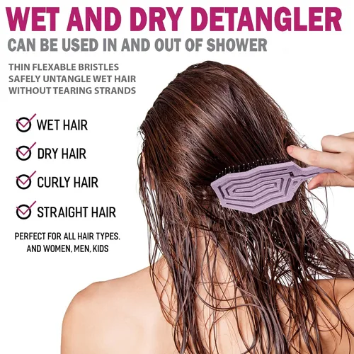 Miniatura 3 de Fiora Naturals Cepillo desenredante para el cabello para mujer, cepillo desenredante con cerdas suaves flexibles, se desliza suavemente a través