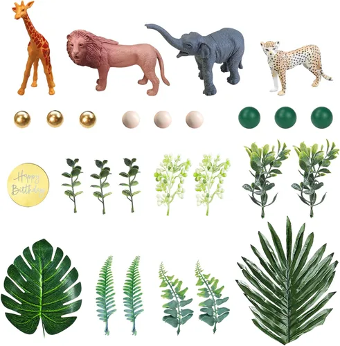 Miniatura 3 de 27 PIEZAS Adornos para Pasteles de Animales de la Selva, Figuras de Animales de Safari Juguetes Palillos Wild One Decoraciones de Pasteles