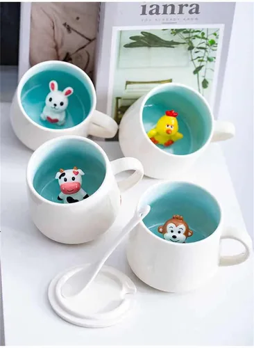 Miniatura 6 de Taza de café sorpresa 3D con diseño de animales en el interior, de 12 onzas con vaca bebé, bonita taza de cerámica hecha a mano de dibujos animados