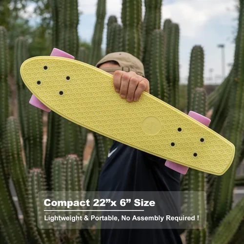 Miniatura 3 de Playshion - Patineta miniatura de 56 cm/22 pulgadas para principiantes con cubierta resistente Amarillo / púrpura