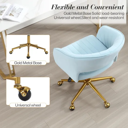 Miniatura 5 de HENGJIANYI Silla de escritorio giratoria para oficina en casa, moderna silla de tocador de terciopelo, sillón de altura ajustable con base dorada