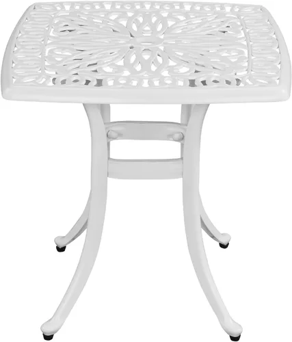 Miniatura 8 de VINGLI Mesa redonda de aluminio fundido de 23.6 pulgadas con agujero para sombrilla – Bistró y mesa auxiliar para todo tipo de clima (negro)