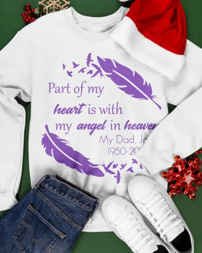 Miniatura 3 de Camiseta conmemorativa Part of My Heart is with My Angel in Heaven, regalo para la pérdida de mamá, pérdida de papá, regalos conmemorativos