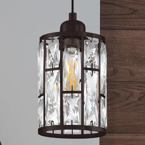 Miniatura 7 de Paquete de 2 lámparas colgantes de isla de cocina con pantalla de cristal de 5.4 pulgadas, acabado negro, moderno accesorio colgante con pantalla