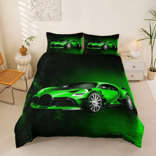 Miniatura 10 de Feelyou Juego de funda de edredón de coche deportivo, juego de ropa de cama azul de carreras para niños y niñas, funda de edredón de deportes