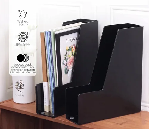 Miniatura 4 de Vertical Magazine File Holder, Black File Organizer Desk Organizer and Storage Bins Holding for Magazines, Binders, Notebooks, Envelopes, Plastic