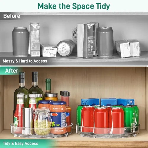 Miniatura 5 de Optish Paquete de 4 organizadores Lazy Susan, tocadiscos Lazy Susan de 9.5 pulgadas para gabinete, organizador de refrigerador para organizadores