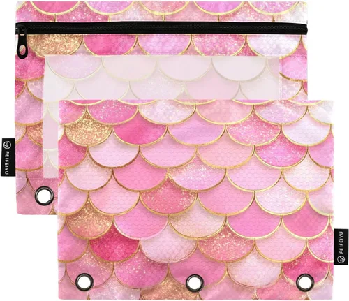 Miniatura 13 de Estuche para lápices de fresas rosas para carpetas de 3 anillas, estuche para lápices, bolsa de maquillaje con ventana transparente para almacenar