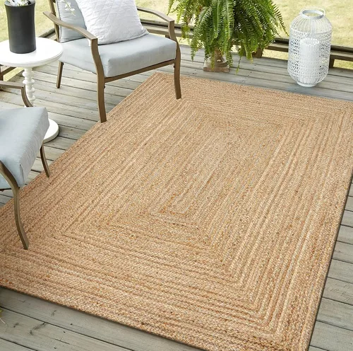Savi Home Alfombra de yute natural de 4 x 6 pies – Alfombra de granja trenzada tejida a mano de 72 x 48 pulgadas, alfombra de entrada en telar