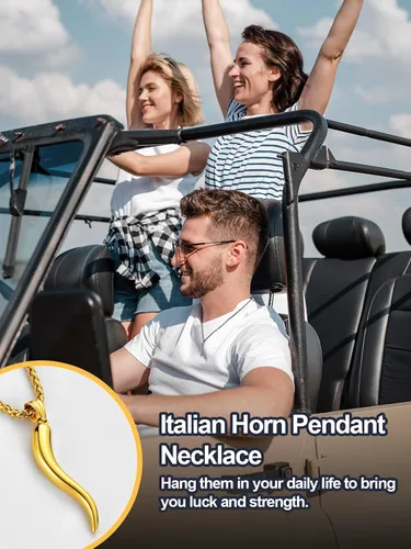 Miniatura 6 de U7 Colgante de cuerno italiano para hombres y mujeres, acero inoxidablenegrooro de 18 quilates, joyería de protección de talismán amuleto