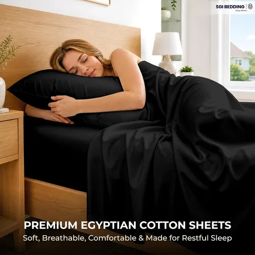 Miniatura 7 de SGI bedding Juego de sábanas 100% de algodón egipcio, tamaño Queen, 600 hilos, suaves, frescas, bolsillo profundo de 15 pulgadas, ropa de cama de 09