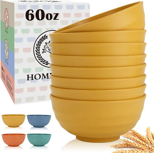 Miniatura 24 de Homienly Juego de 6 boles irrompibles de fibra de paja de trigo, aptos para microondas y lavavajillas, alternativa reutilizable a los boles