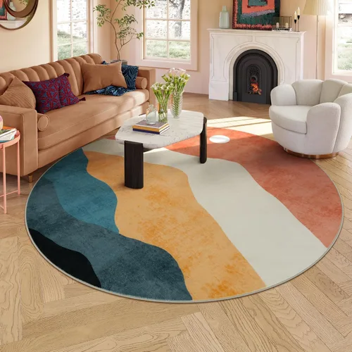 Miniatura 14 de Alfombras abstractas redondas de 5 pies para dormitorio, alfombra circular lavable antideslizante, alfombra de piso suave y colorida de pelo bajo