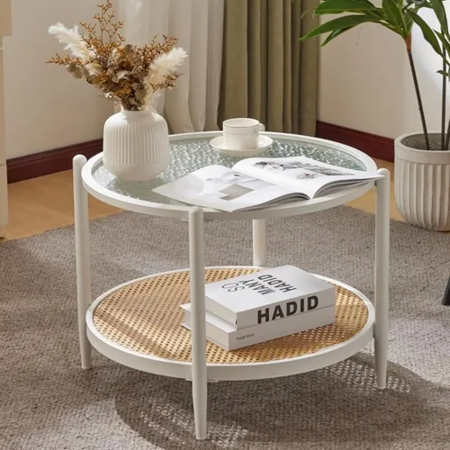 Miniatura 14 de VINGLI Mesa de Centro de Cristal, Mesa de Centro Redonda de 25.6" Dorado Champán para Sala de Estar, Mesa de Centro de Cristal de 2 Niveles con Oro