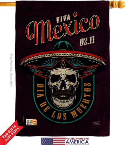 Miniatura 2 de Viva Mexico Burlap Garden House Flags Set Falltime Day of Dead Dia De Los Muertos Fiesta Mexican Party Autumntime Small Decorative Gift Yard Banner