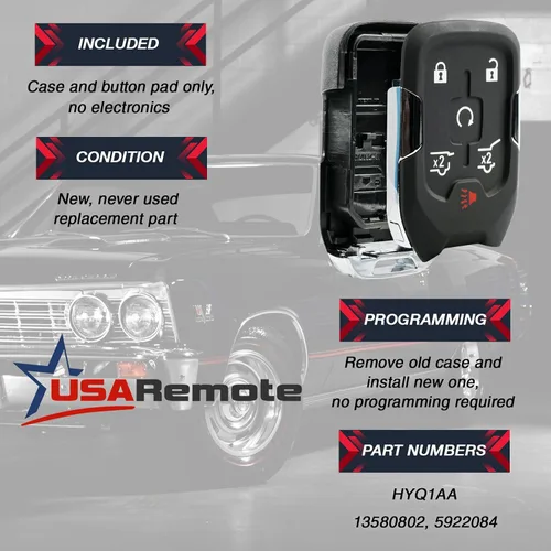 Miniatura 4 de Carcasa de llave inteligente con llavero de entrada sin llave compatible con 2014 2015 2016 2017 Chevy Tahoe Suburban / GMC Yukon (HYQ1AA)