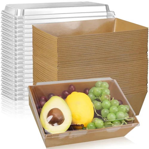 ReliThick Paquete de 50 Cajas de Charcutería de 8x6 pulgadas con Tapas Transparentes Recipientes Grandes de Papel Desechables para Alimentos para