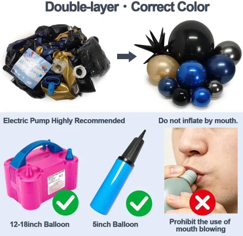 Miniatura 4 de Navy Blue Black Gold Balloon Arch Kit - Double Stuffed Dark Royal Blue Matte Black Balloon Garland with Metallic Gold for 2026 Graduation Men's