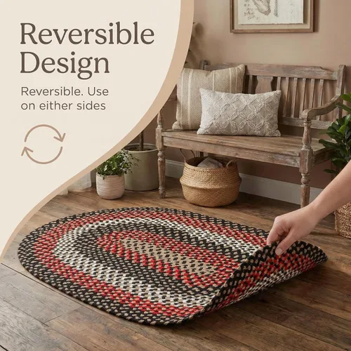 Miniatura 8 de Super Area Rugs Alfombra trenzada ovalada ovalada de 2 x 3 pies, color negro, rojo y marrón, para cocinas y baños estilo granja