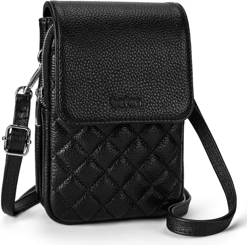 befen Bolsos cruzados pequeños de cuero genuino para mujer, bolsa cruzada para teléfono celular con ranuras para tarjetas de bloqueo RFID