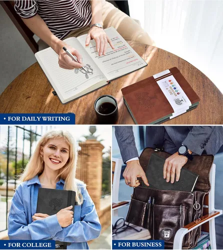Miniatura 7 de PERCUN Cuaderno de diario rayado B5 – Diarios grandes de cuero de 365 páginas para escritura de mujeres y hombres, cuaderno de tapa dura con páginas
