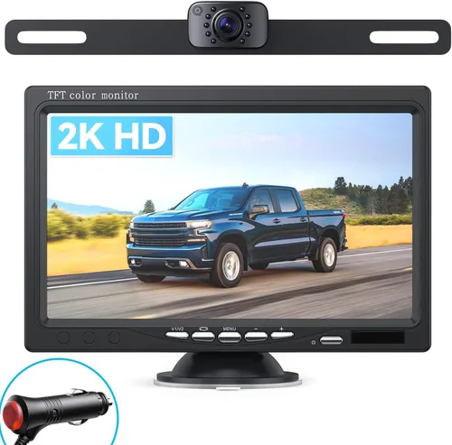 Cámara de respaldo eRapta para camión, kit de monitor de 7'' HD 2K de visión frontal/trasera, IP69, impermeable, con visión nocturna, líneas de