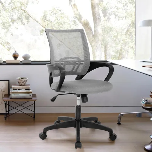 Miniatura 12 de Silla de oficina de malla, silla de escritorio con respaldo medio, silla de oficina ergonómica con ruedas y soporte lumbar, sillas de oficina Negro