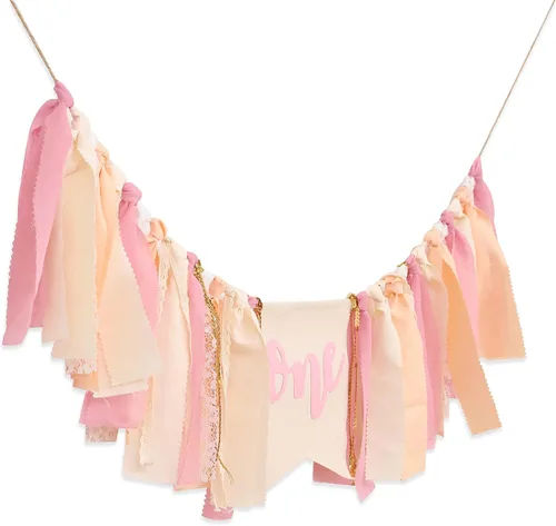Miniatura 6 de Cartel para silla alta de primer cumpleaños con tema rosa para niña, decoración bohemia para el primer cumpleaños con diseño de pastel (PINK ONE HF)