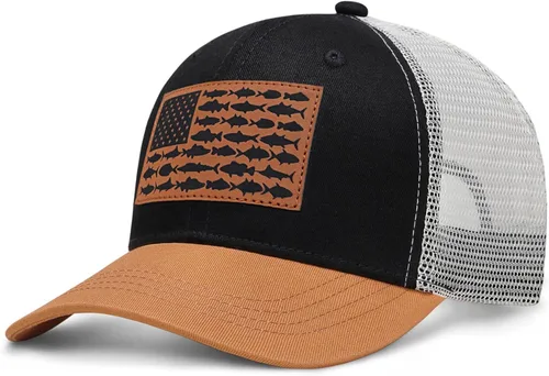Miniatura 17 de Sombrero de camionero con bandera de pez estadounidense, regalos de pesca para hombres, sombrero de pesca Snapback perfecto para pesca y uso diario