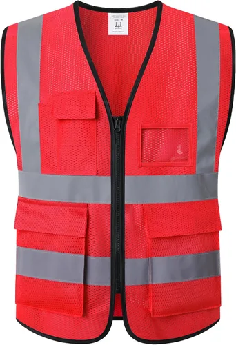 Miniatura 12 de Chaleco de seguridad reflectante para hombres y mujeres, chaleco de construcción que cumple con el estándar ANSI/ISEA H-amarillo Negro
