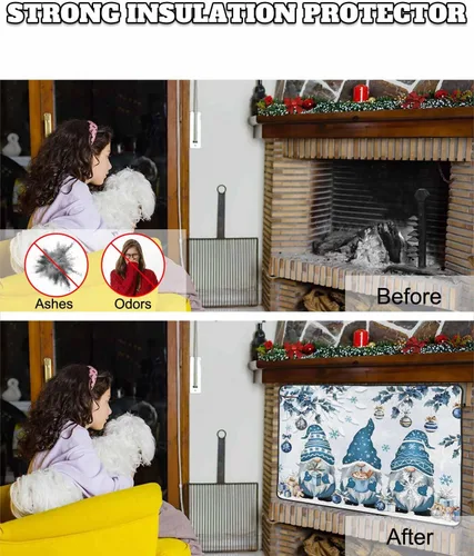 Miniatura 64 de Cubierta magnética azul para chimenea, detiene la pérdida de calor, pantalla de chimenea para interiores, bolas de gnomos de Navidad, árbol de copo