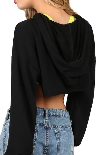 Miniatura 2 de SweatyRocks - Suéter corto con capucha para mujer, de manga larga, color negro