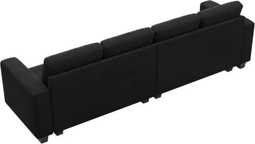 Miniatura 9 de Belffin Sofá modular de terciopelo de 4 asientos, sofá seccional de 4 asientos para sala de estar, color negro