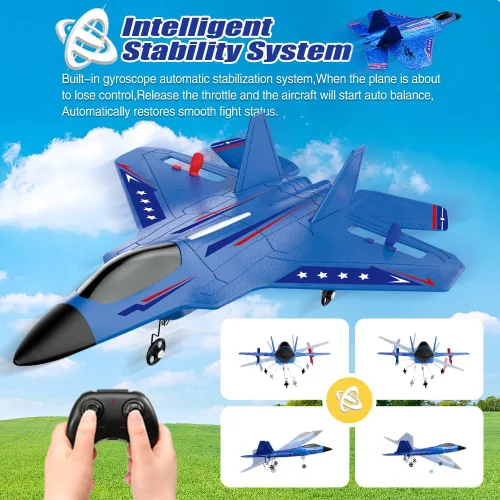 Miniatura 3 de Fremego Avión RC F22 Fighter Jet para niños y adultos, control remoto de 2.4 GHz con estabilización de giroscopio, luces LED, espuma EPP resistente