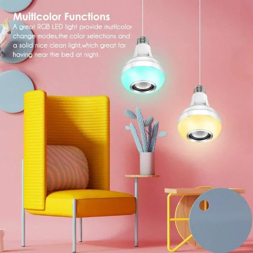 Miniatura 2 de eecoo Bombilla LED inteligente, altavoz de bombilla Bluetooth con regulable, RGB multicolor, audio y música, funciones estéreo, control remoto