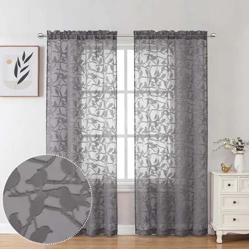 Miniatura 54 de OVZME Anji - 2 paneles de cortinas traslúcidas de gasa marrón de 72 pulgadas de largo para dormitorio, doble bolsillo para barra, tela ligera