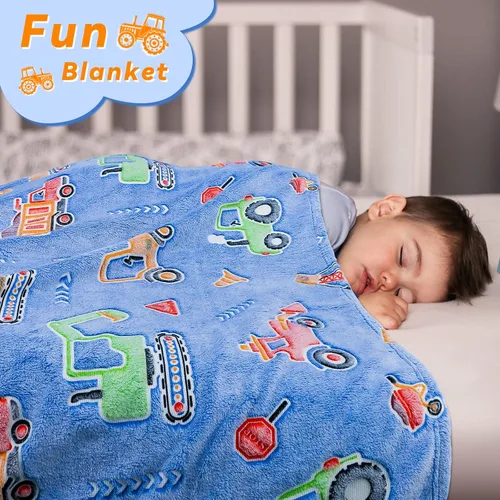 Miniatura 6 de LOKOZ Manta de Construcción Manta de Camión que Brilla en la Oscuridad Manta de Forro Polar para Niños Mantas Lindas de Construcción para Niños