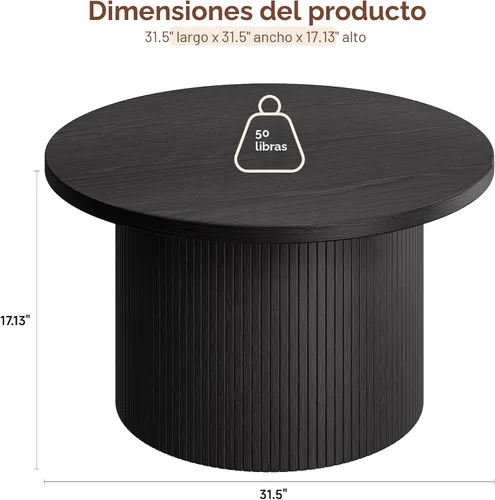Miniatura 2 de ONBRILL Mesa de centro redonda de 31.5 pulgadas, mesas de centro con diseño de tambor para sala de estar, mesa de centro de madera moderna de Negro
