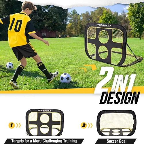 Miniatura 2 de PodiuMax Portería de fútbol infantil 2 en 1, portería de fútbol portátil desplegable para patio trasero, red de fútbol para niños de 3 5 8 años