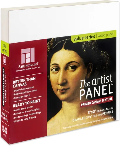 Ampersand Art Supply Panel de pintura de arte de madera Gesso: textura de lienzo, cuna de 1.5 pulgadas, 8 x 8 pulgadas