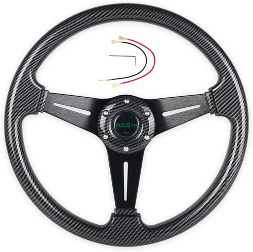 Miniatura 16 de RASTP - Volante universal de carreras de 13.8 pulgadas/350mm, 6 pernos, agarre de vinilo y aluminio con botón de bocina para auto - Negro