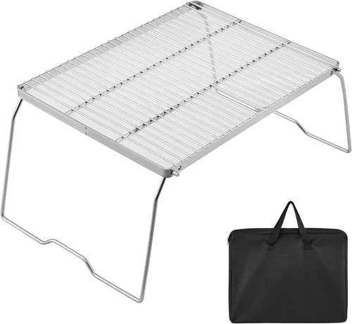 Miniatura 7 de YETO Parrilla plegable de acero inoxidable 304, parrilla de campamento portátil resistente con patas, bolsa de transporte para acampar al aire