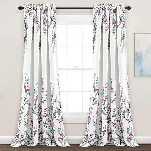 Lush Decor Mirabelle - Par de paneles de cortinas para ventana con filtro de luz floral, 84 pulgadas de largo x 52 pulgadas de ancho, azul y coral