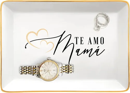 RELISSA Regalos para Mama - Bandeja de joyería con la inscripción Te Amo Mamá, regalos españoles para mamá de parte de su hija, regalos de