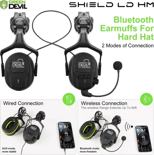 Miniatura 6 de CASCO DE SEGURIDAD CON VISERA Y OREJERAS BLUETOOTH GREEN DEVIL Casco Duro de Trabajo con Protección Completa, Ventilado, Casco de Construcción ANSI