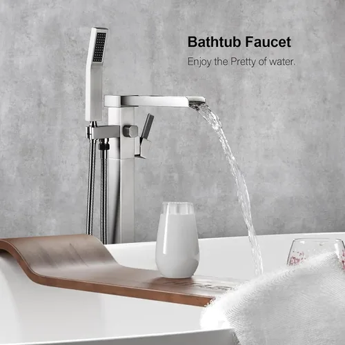 Miniatura 6 de BAGNOLUX Grifo de bañera de latón macizo para montaje en el suelo, grifo de bañera independiente, relleno de bañera independiente, boquilla Brushed