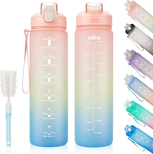 Miniatura 12 de YC Kitchen - Botella de agua motivacional con marcador de tiempo - Botellas de agua de 32 onzas con horarios para beber, botella de agua deportiva a