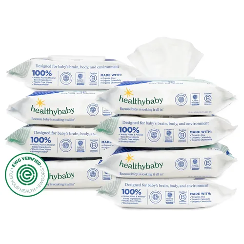 HealthyBaby Nuestras Toallitas Húmedas | Verificadas como Seguras por EWG | 100% a Base de Agua y Plantas | Sin Perfume y Seguras para Piel Sensible