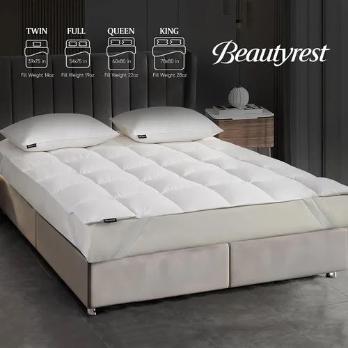 Miniatura 5 de Beautyrest Cubrecolchón de plumón blanco prémium con bandas de anclaje elásticas, potencia de relleno 650